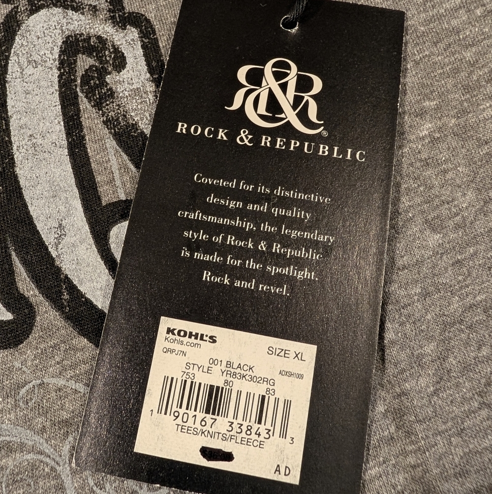 Rock & Republic Black and Gray Whiskey Graphic Long Sleeve Tee Size XL - Picture 7 of 8